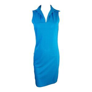 Express Dress Womens Size 3/4 Solid Blue Sleeveless Collared Y2K Stretchy Sporty